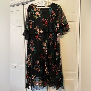 Floral Embroidered Black Dress